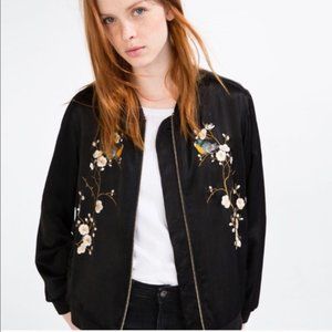Zara Satin Bomber (Embroidered Birds & Flowers)